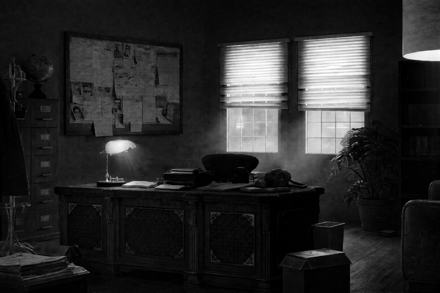 A noir detective office scene